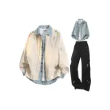 Хаки куртка + синяя клетчатая рубашка + черные штаны