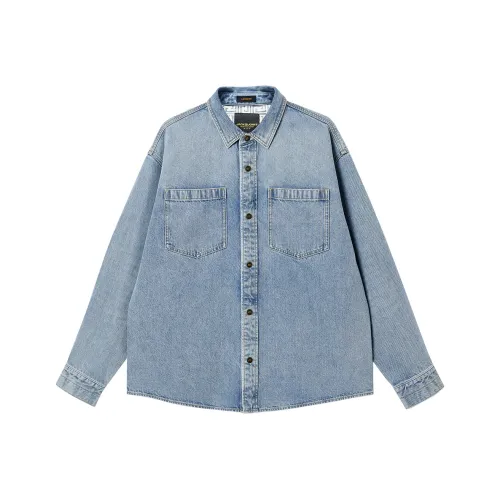 JACK JONES E40 Light Denim Blue Men's Shirts JACK JONES E40 Светлый Деним Синий Мужские Рубашки