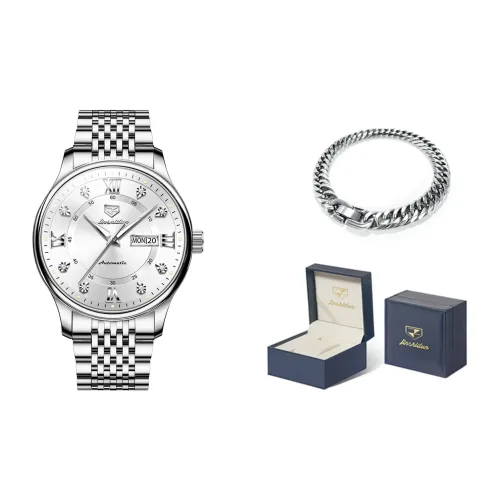 Jin Shi Dun Автоматический Механический Механизм Нержавеющая Сталь Ремешок Часы Мужские Белый Циферблат