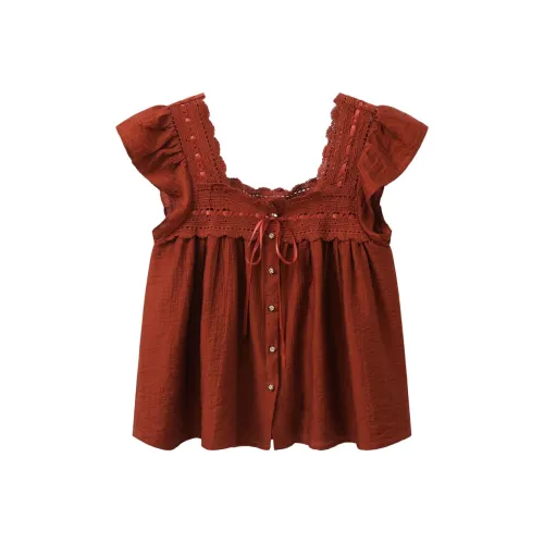 Another alley Винтажный красный Женские рубашки