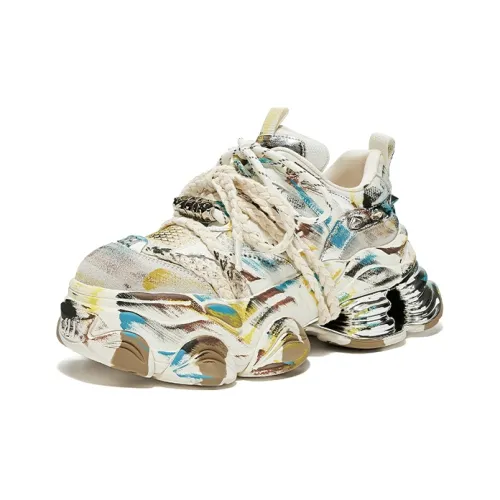 HR Low-Top Мульти-Цветные Бежевые Женские Кроссовки с Толстой Подошвой