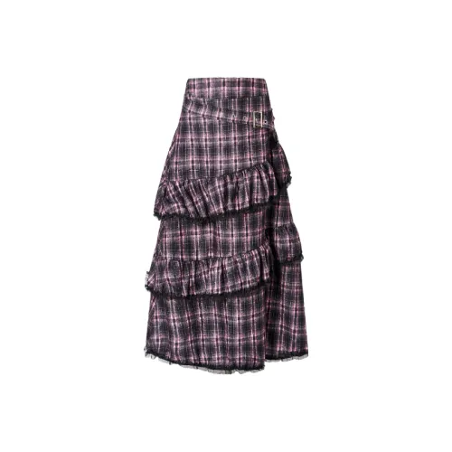 KYKW Розовый и Черный Клетка Женская Повседневная Длинная Юбка