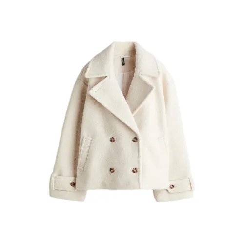 H M Белое Женское Пальто