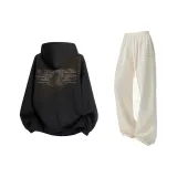 Комплект одежды (Черный топ + Абрикосовые штаны)