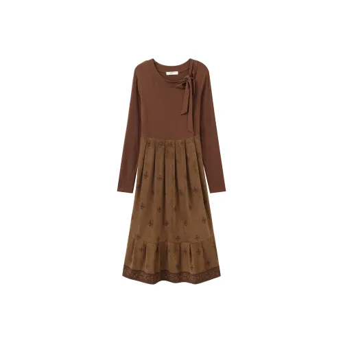 YOUXIANG Карамель Женские Длинные Платья с Длинными Рукавами