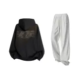 Комплект одежды (Черный топ + Светло-серые штаны)