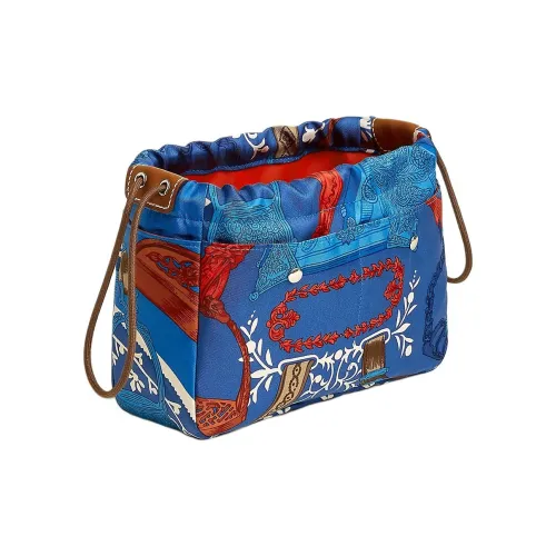 HERMES Fourbi Silk Barenia Calfskin Clutch Women's Mosaics Blue