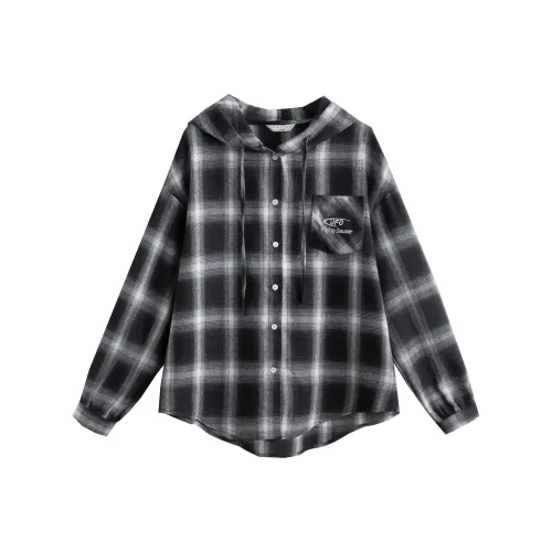 Tonlion Белый Черный Клетка Женская Рубашка