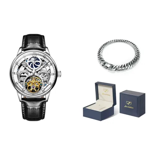 Jin Shi Dun Автоматический Механический Механизм Кожаный Ремешок Часы Мужские Белый Циферблат