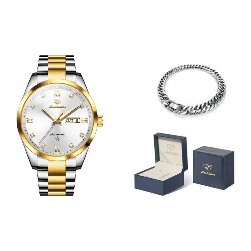 Jin Shi Dun Мужские часы Коробка Механический механизм Нержавеющая сталь Ремешок Часы Мужские Белый циферблат