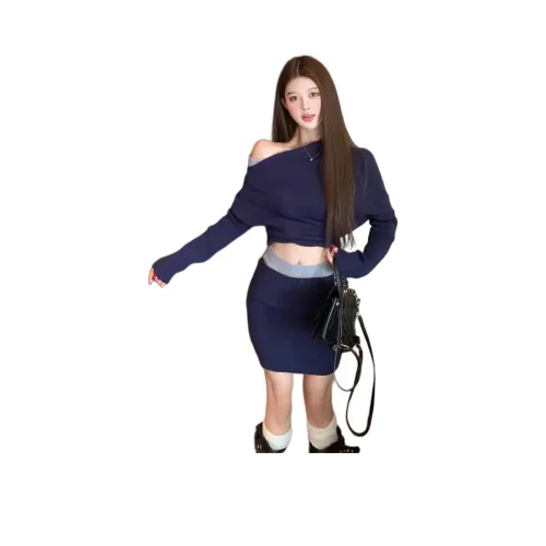 OURUOKE Темно-синий топ + темно-синяя короткая юбка женский комплект с юбкой