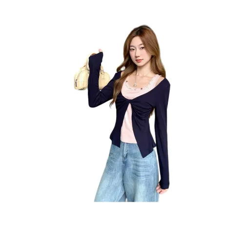 LADYXIEXIE Темно-синий Giveaway Бренд Наклеенный Женские T-рубашки