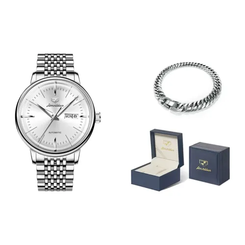 Jin Shi Dun Механический механизм ремешок из нержавеющей стали мужские часы белый циферблат