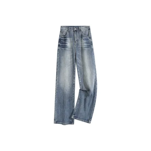 MKIEZER Буткат Бамбук Узор Камень Промытый синий [визуально увеличивает рост похудение] Унисекс Джинсы