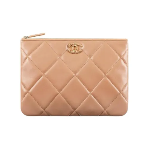 CHANEL 19Bag Овечья шкура And Рутений Colored Металл Клатч Женские CAMEL