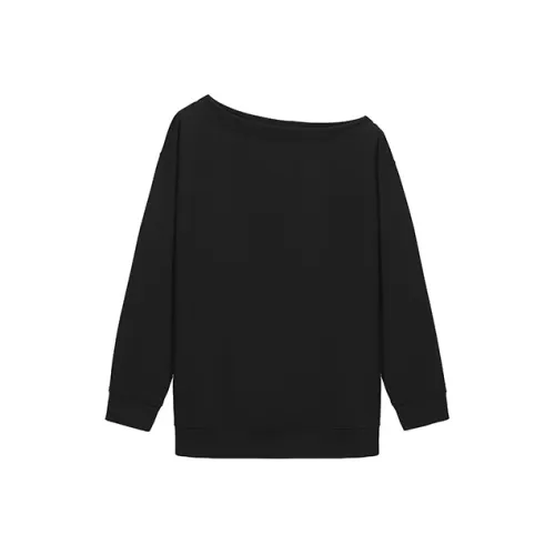 ETSE Черный Асимметричный Плечо Толстовка Женские Толстовки