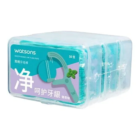 Watsons Мята Гладкий Deep Cleansing Двойная Нить Защитные Стрелки для Зубной Нити 50 шт * 3 коробки