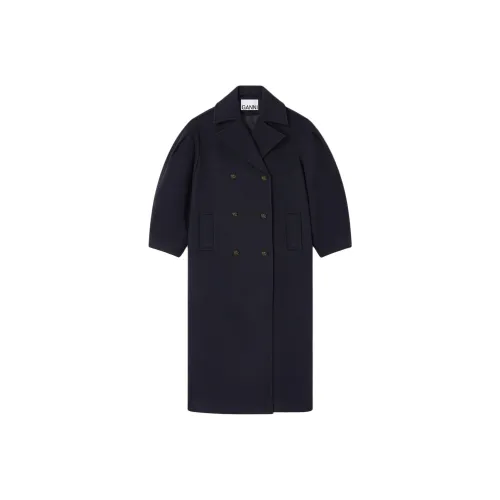 GANNI Темно-синий Шерсть Peacoat OVERSIZED Пальто Женское