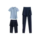 Комплект из 3 предметов (Синяя рубашка с коротким рукавом + Синие штаны)