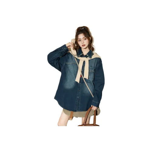 FAWENXIANGZI Темно-синий синий женские рубашки