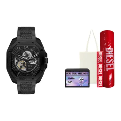 DIESEL Мужские часы Кварцевый механизм Ремешок из нержавеющей стали 47 мм Черный циферблат