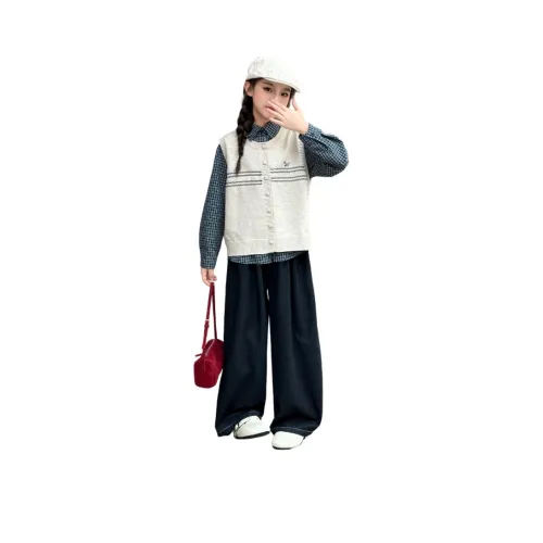 AIXINA Комплект одежды Абрикосовый жилет + Зеленая клетчатая рубашка + Джинсы для школьников Повседневная спортивная одежда