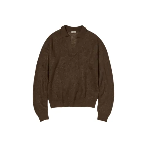 Auralee FW25 Малыш Suri Alpaca Прозрачный KNIT Skipper POLO Свитер Мужской