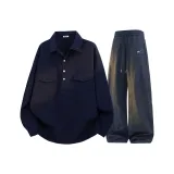 Темно-синяя рубашка + темно-синие штаны