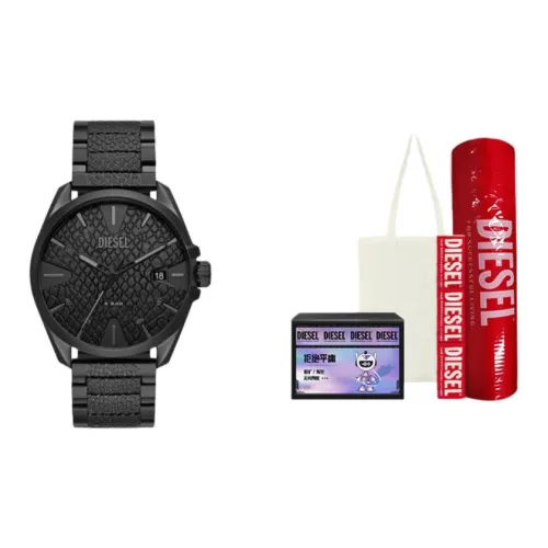 DIESEL Мужские часы Кварцевый механизм Ремешок из нержавеющей стали 44 мм Черный циферблат