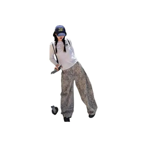 Мед Леопардовый принт Женские Джинсы