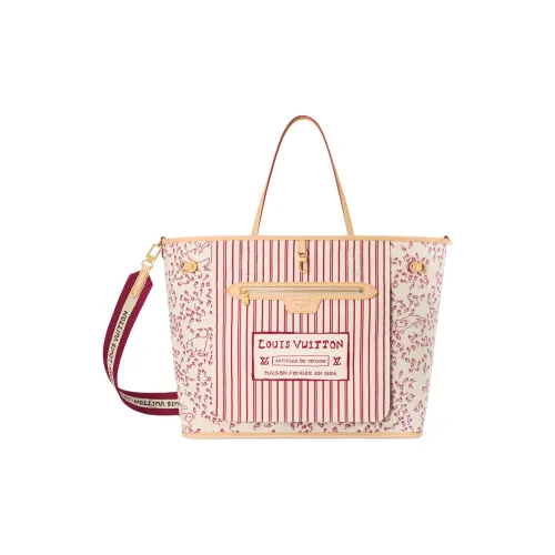 LOUIS VUITTON NEVERFULL Полосы Украшение Сумка через плечо Сумка Женская Бежевая и Красная