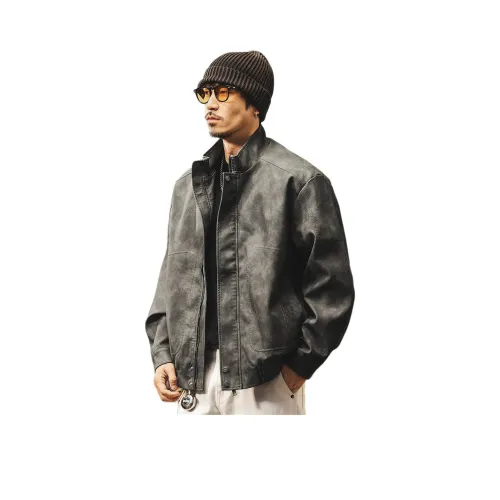 JIELEINUO Серый Мужская Кожаная Куртка