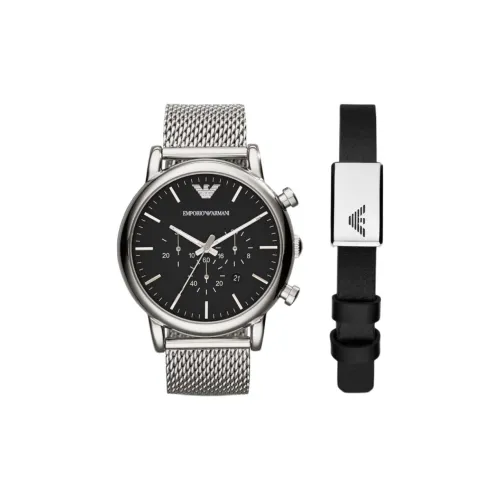 EMPORIO ARMANI Мужские часы Кварцевый механизм Ремешок из нержавеющей стали 46 мм Черный циферблат