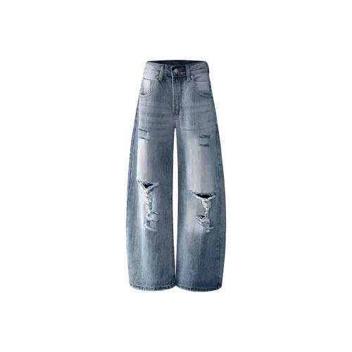 SHIGEYIXIANSHENG Выстиранные синие унисекс джинсы