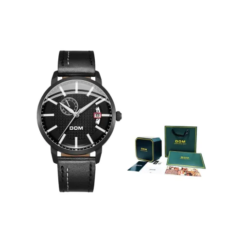 DOM Fully Automatic Collection Механический механизм Кожаный ремешок Часы Мужские Черный циферблат