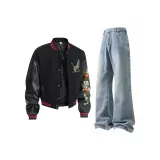 Чёрный топ + Светло-синие джинсы