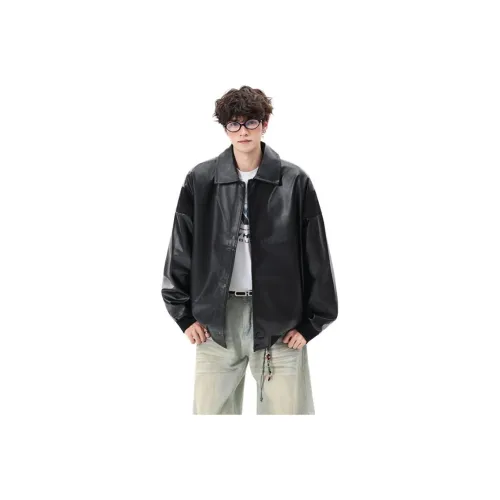 CariteSport Отложной воротник кожа куртка пальто унисекс