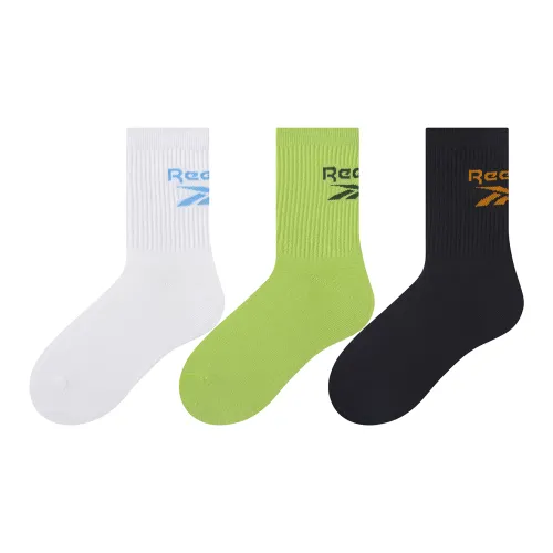 Reebok 3 пачки черных белых и зеленых женских носков до икры MID