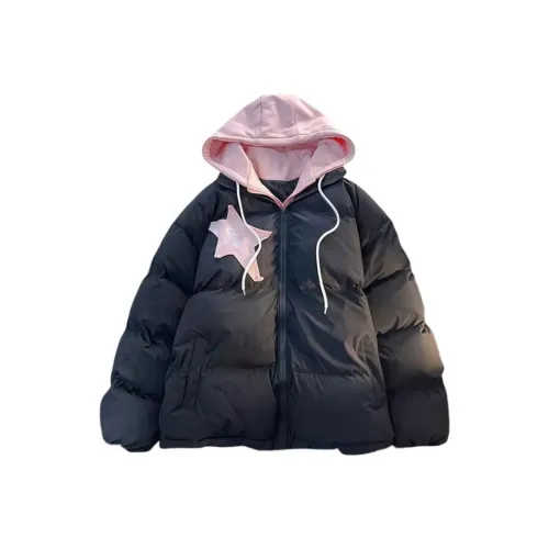 PZGE Черный Звезды Аппликация Пуховая куртка Женские Объёмные куртки (пуфы)