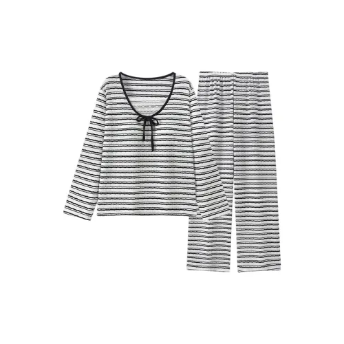 Qian Rise Черные полосы Женские Пижамные комплекты