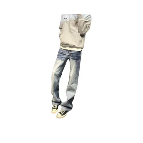 DAFK Ice Blue Semi Elastic Waist Men's Jeans DAFK Джинсы для мужчин с ледяным синим цветом полуперфорированным эластичным поясом