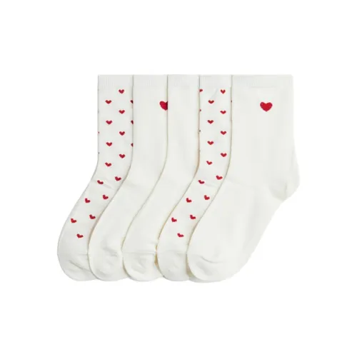 H M Белый Сердце Форма 021 Женские Носки до икры MID