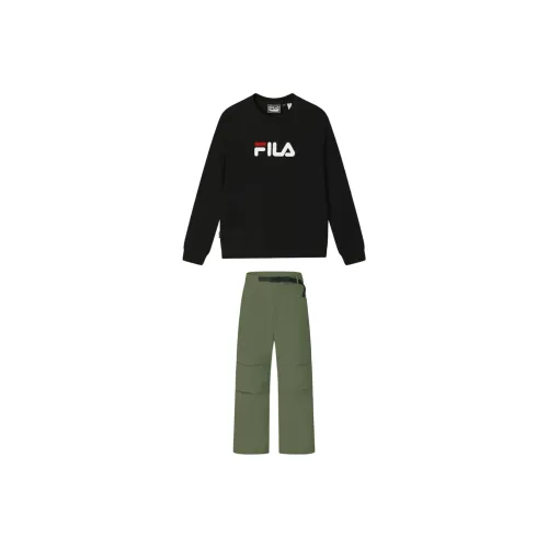 FILA Толстовка Глубокий Черный + Зеленый Военный Стиль Брюки Мужские Спортивные Костюмы с Толстовкой