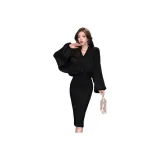 Черный [Кнопка, рукав летучей мыши, набор одежды]