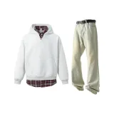 Белый серый свитшот + желтый грязный джинсовая одежда с расклешенным кроем