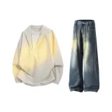 Абрикосовая рубашка + темно-синие джинсы