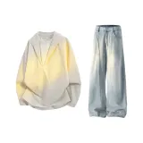 Абрикосовая рубашка + светло-синие джинсы