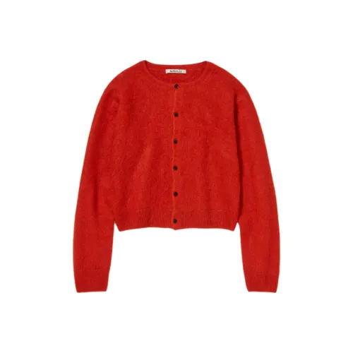 Auralee FW25 GARMENT DYED Малыш Альпака Мех KNIT Круглый вырез Кардиган Свитер Женские