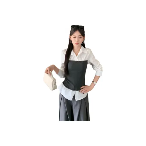 Gentle welcome Экрю Серый Рубашка Женские Рубашки