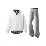 Белый серый свитшот + дымчатый серый джинсовая одежда с расклешенным кроем